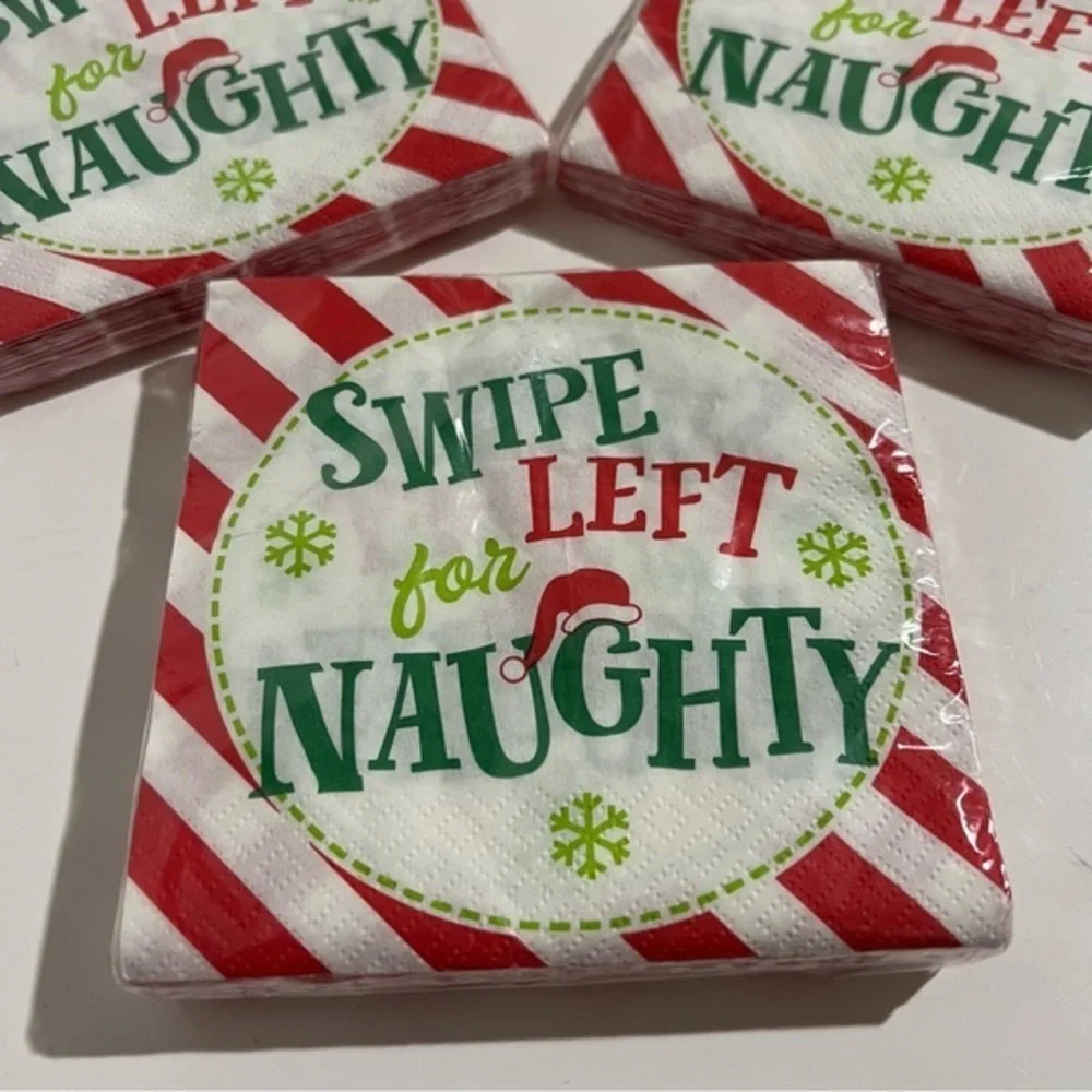 Festive Holiday Cocktail Beverage Napkins Swipe Left For Naughty Graphic 3 Packs